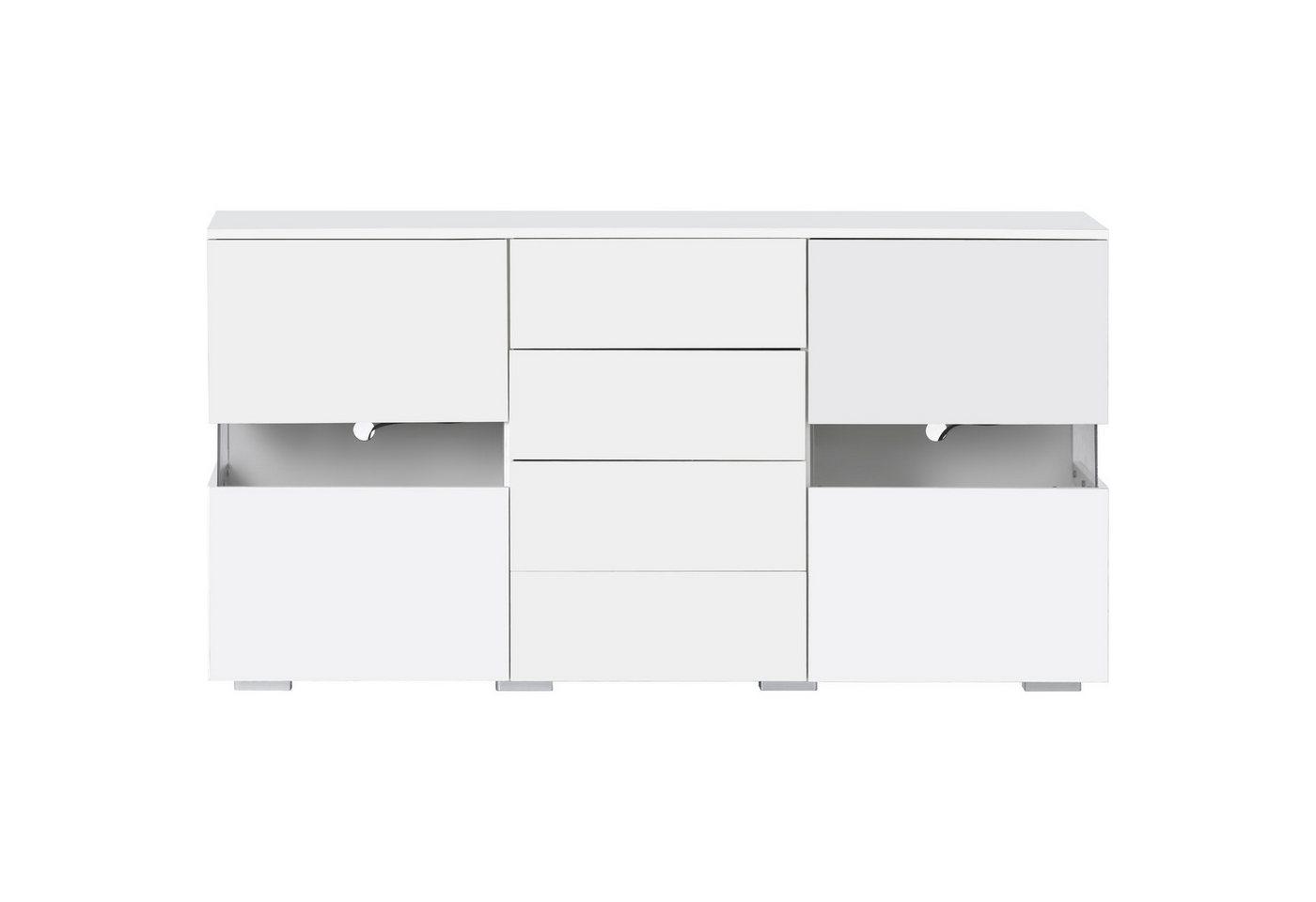 EXTSUD Sideboard Hochglanz Weiß Sideboard mit LED-Leuchten für Esszimmer Wohnzimmer, LED-Leuchten, Hochglanz-Finish, Glastüren, Schubladen von EXTSUD