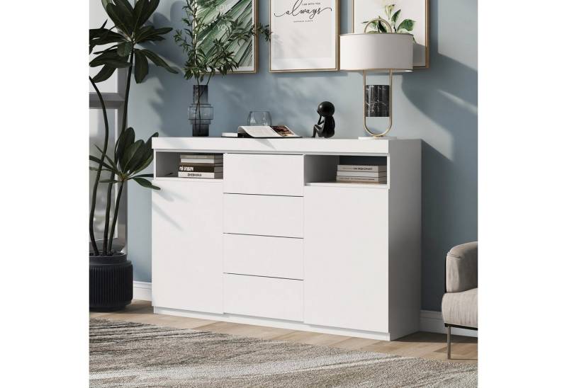 EXTSUD Sideboard ModerneLED-Kommode viel Stauraum und verstellbarem Beleuchtungssystem, Mehrzweckschränke, Schließfächer, Esszimmer weiß 139 * 36,5 * 92 cm von EXTSUD