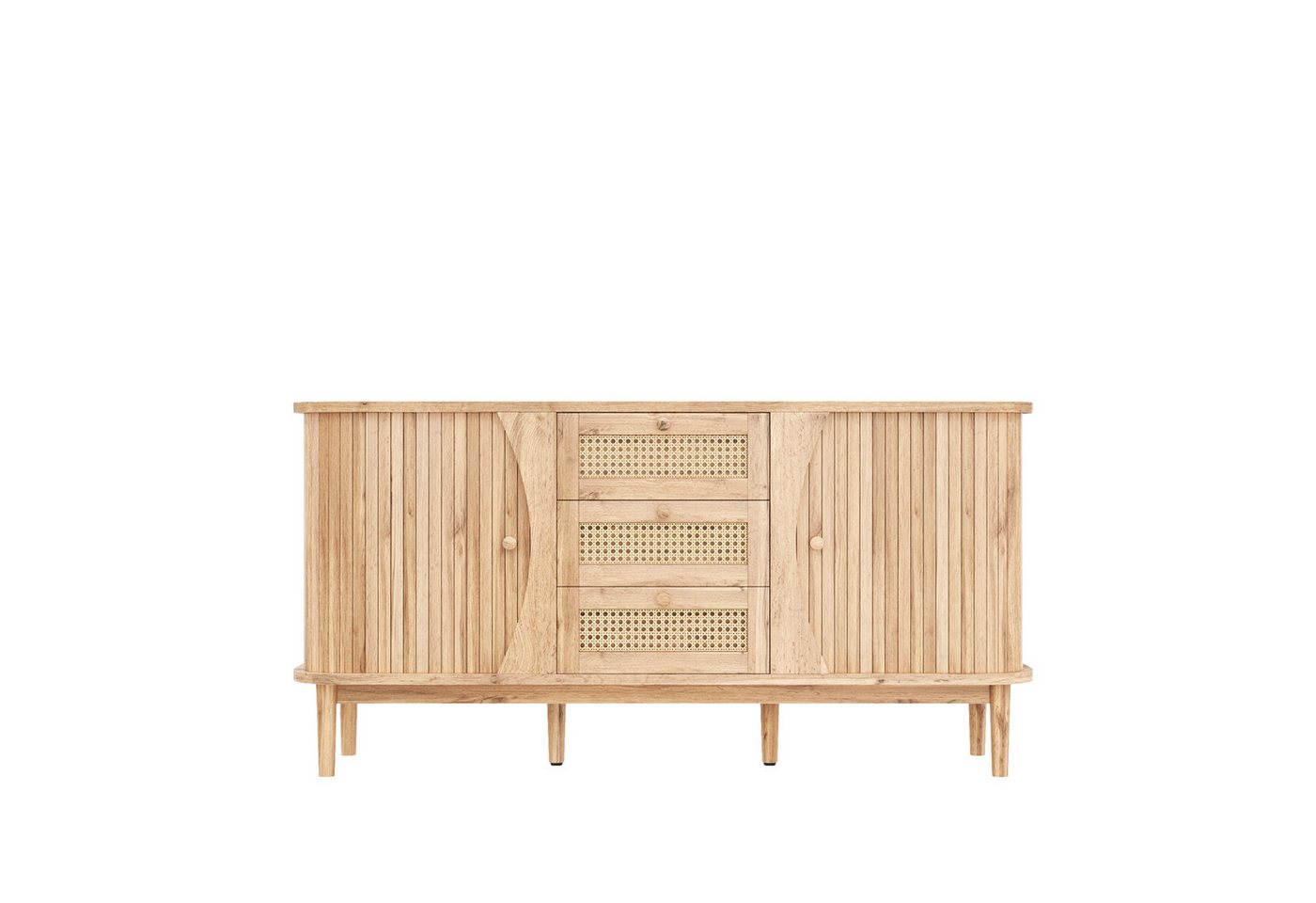 EXTSUD Sideboard Sideboard, Rattankommode, Kommode mit Schiebetüren (verstellbaren Einlegeböden und abgerundeter Platte) von EXTSUD