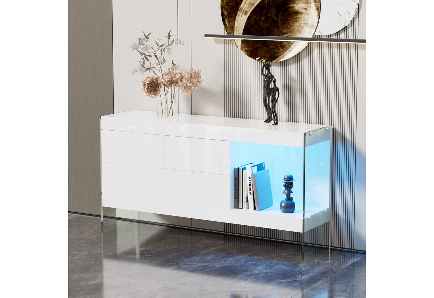 EXTSUD Sideboard Sideboard mit Glasbeinen, vier Schubladen, mit LED-Leuchten von EXTSUD