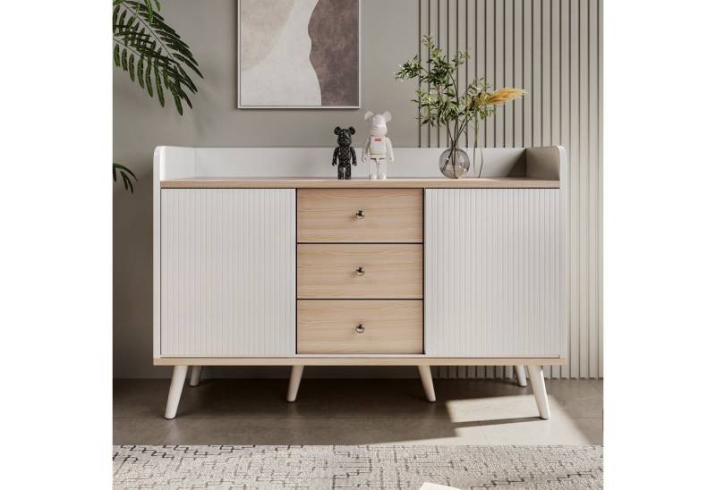 EXTSUD Sideboard Stilvolles Sideboard mit gestreiften Schiebetüren und viel Stauraum, Modernes Holz-Sideboard mit Ablagefach. 80*117,5*40 cm von EXTSUD