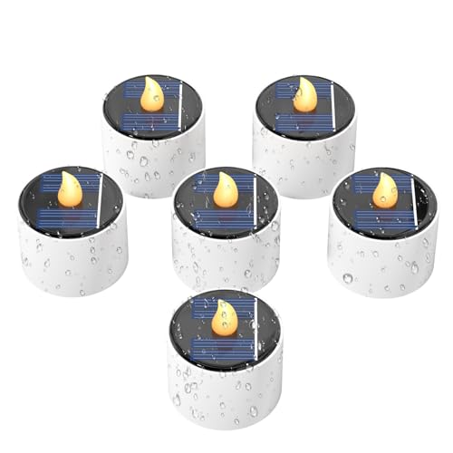 EXTSUD Solar Teelichter 6 Stück Solar LED Kerze Außen Wasserdicht Kerzen Wiederaufladbare Flamme Kerzenlicht Nachtlicht Stimmungslicht Romantische Deko für Party Laterne Garten Outdoor Camping von EXTSUD