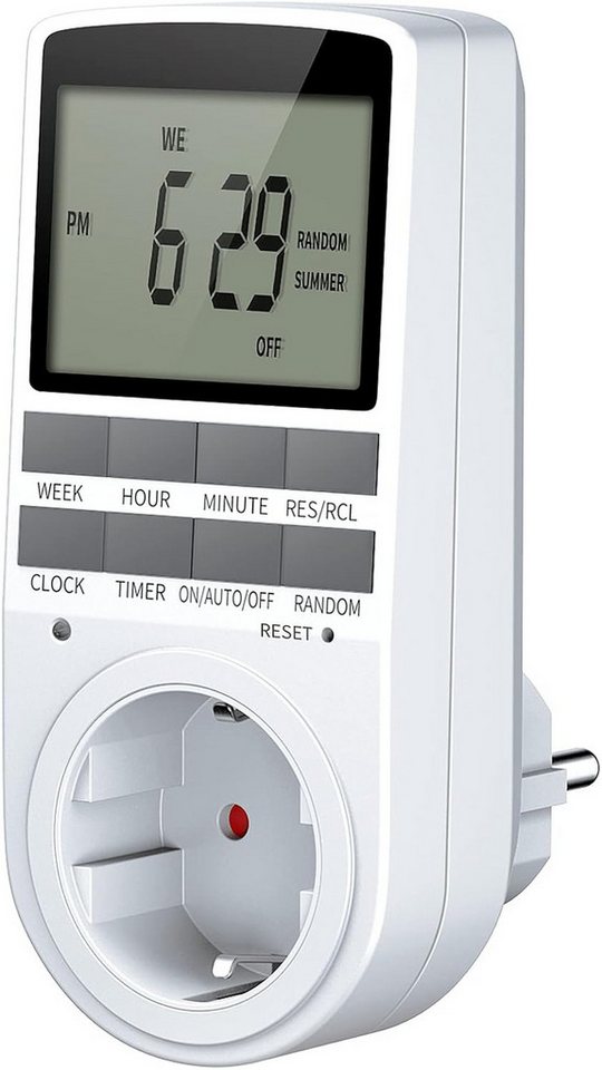 EXTSUD Steckdosenschalter Digitale Zeitschaltuhr Steckdose, elektronische Digitale Zeitschaltuhr, 1-St., integrierter Berührungsschutz, Energieeinsparung für Haushaltsgeräte, mit LCD-Display und Anti-Diebstahl-Zufallsmodus von EXTSUD