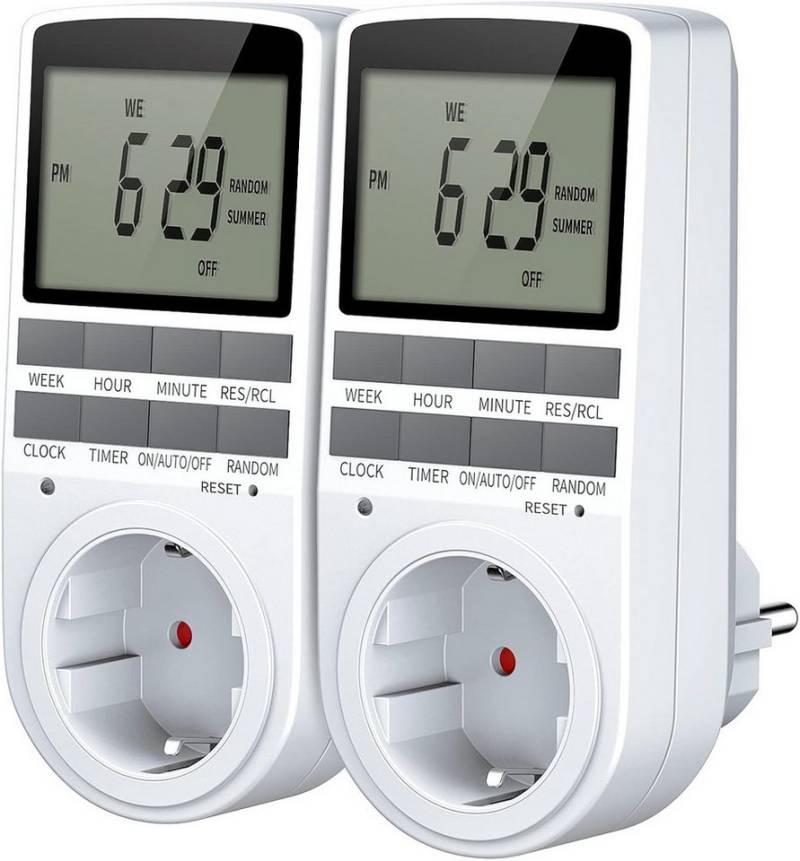 EXTSUD Steckdosenschalter Digitale Zeitschaltuhr Steckdose, elektronische Digitale Zeitschaltuhr, 2-St., integrierter Berührungsschutz, Energieeinsparung für Haushaltsgeräte, mit LCD-Display und Anti-Diebstahl-Zufallsmodus von EXTSUD