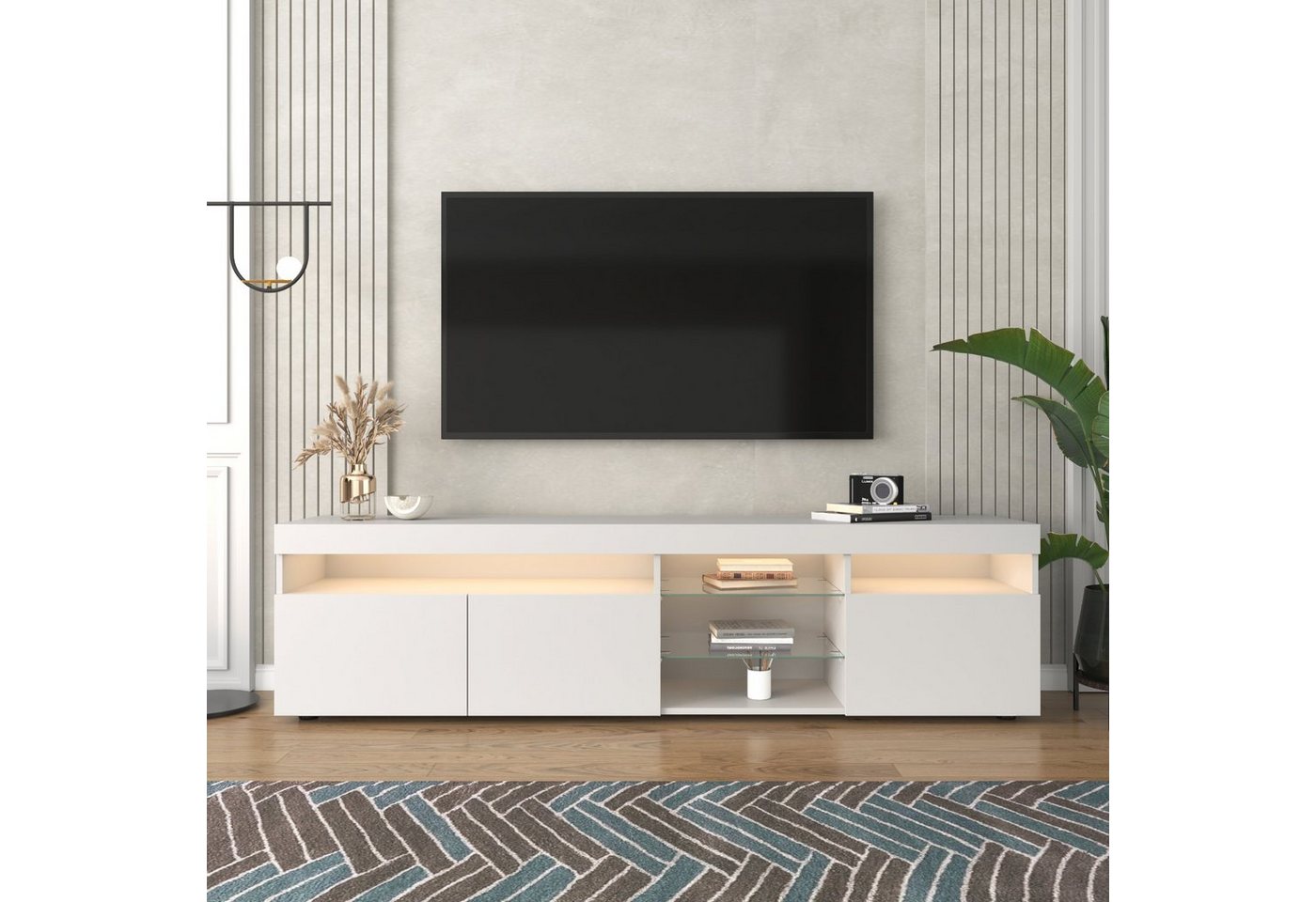 EXTSUD TV-Schrank Moderner Stil Helles Panel TV-Schrank (Hochwertiges MDF, variable LED-Beleuchtung 180X35X45CM) Wohn- und Esszimmer von EXTSUD
