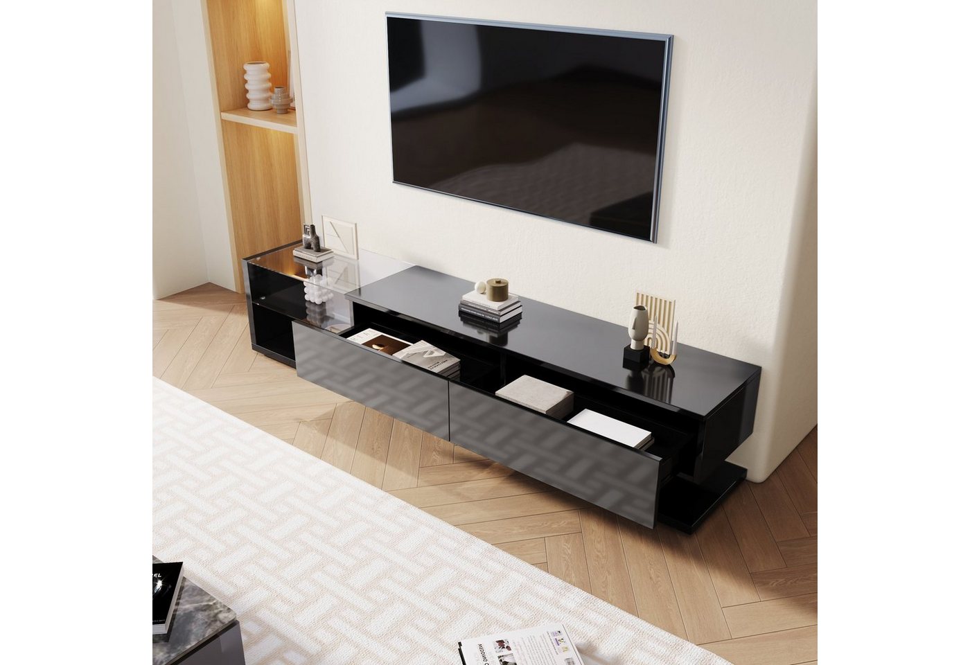 EXTSUD TV-Schrank TV-Schränke, Lowboards, Hochglanz-Wohnzimmermöbel verbindet natürlichen, rustikalen Stil mit modernem Design von EXTSUD