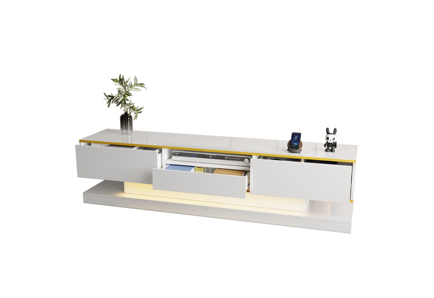 EXTSUD TV-Schrank TV-Schrank mit drei Schubladen und einem offenen Fach - Hochglanz mit farbwechselnden LED-Leuchten, 180*38*45cm von EXTSUD