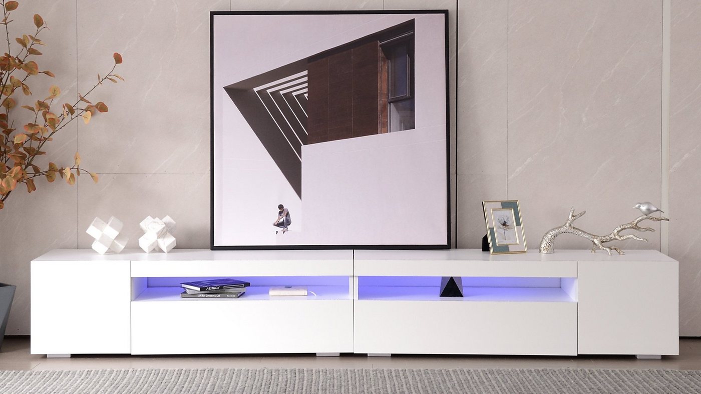 EXTSUD TV-Schrank Weißer moderner TV-Schrank mit hellem Panel, variabler LED-Beleuchtung Moderner Stil, weißes Panel mit hoher Helligkeit und LED-Streifenlicht von EXTSUD