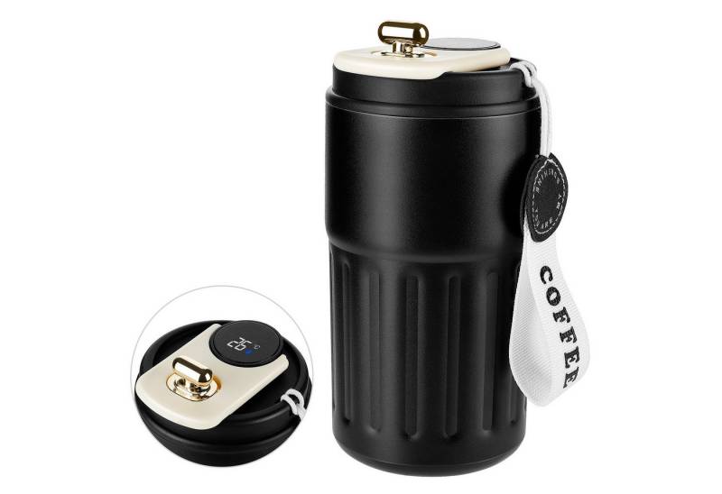 EXTSUD Thermobecher 410ml 316 Edelstahl Kaffeebecher, Digitalanzeige Thermobecher, 316-Edelstahl und Keramik, Travel Coffee Mug, Isolierter auslaufsicher Termokaffeebecher von EXTSUD