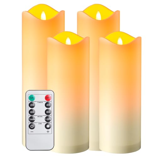 EXTSUD Wasserdichte LED Kerzen mit Timerfunktion 4er Flammenlose Flackernde LED Outdoor Kerzen mit Fernbedienung und Batterie Led Kerze für Garten Hochzeit Weihnachten Halloween Party Dekoration von EXTSUD