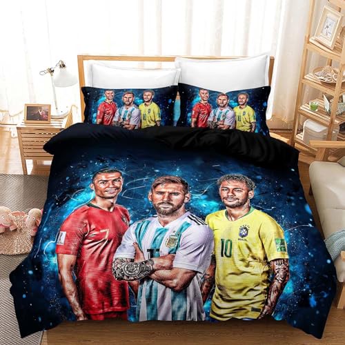 EXUFRW Fussball Bettwäsche 135x200 cm + Reißverschluss Kissenbezug 80×80 cm Jungen Fußballsta Bettwäsche Deckung Set Weich Mikrofaserbettwäsche von EXUFRW