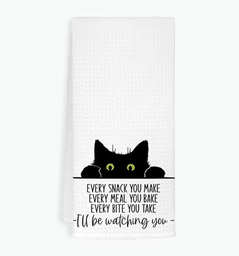 EXUQO Funny Cat Küchentücher – Schwarze Katzen Hand- und Geschirrtuch-Set, Einweihungsgeschenk (weiß) von EXUQO