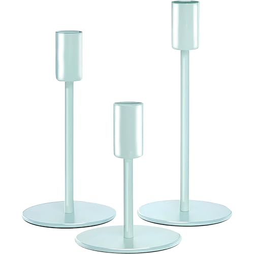 EXVERTEM® Kerzenständer Weiß 3er-Set | Groß & Hoch für Esstisch, Wohnzimmer, Schlafzimmer | Deko für Stabkerzen | Weiße Kerzenständer für Weihnachten, Silverster, Party von EXVERTEM