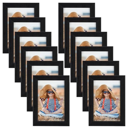 EXYGLO 12er Set Bilderrahmen 10x15 cm, Schwarz Fotorahmen Collage für 15x10 cm Fotos und Bilder, Modern Rahmen Leicht und Dünn - Wand- oder Tischaufsteller von EXYGLO