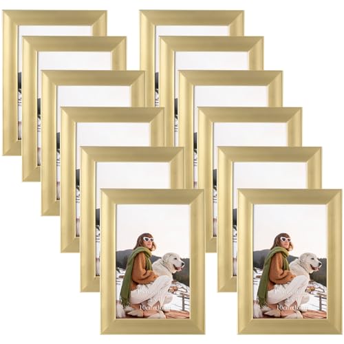 EXYGLO 12er Set Bilderrahmen 10x15 cm für 15x10 Fotos und Bilder, Auffällige Goldene Fotorahmen Collage mit Kunststoffrahmen - Wand- oder Tischaufsteller von EXYGLO