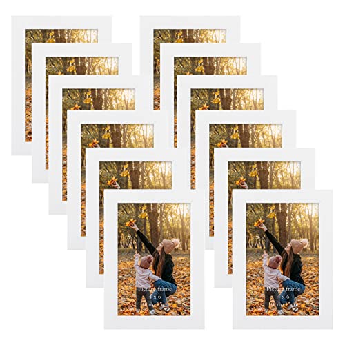 EXYGLO 12er Set Bilderrahmen 10x15 cm, Weiße Fotorahmen Collage für 15x10 cm Fotos und Bilder, Modern Rahmen Leicht und Dünn - Wand- oder Tischaufsteller von EXYGLO