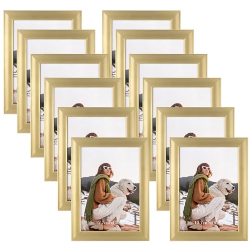 EXYGLO 12er Set Bilderrahmen 13x18 cm für 18x13 Fotos und Bilder, Auffällige Goldene Fotorahmen Collage mit Kunststoffrahmen - Wand- oder Tischaufsteller von EXYGLO