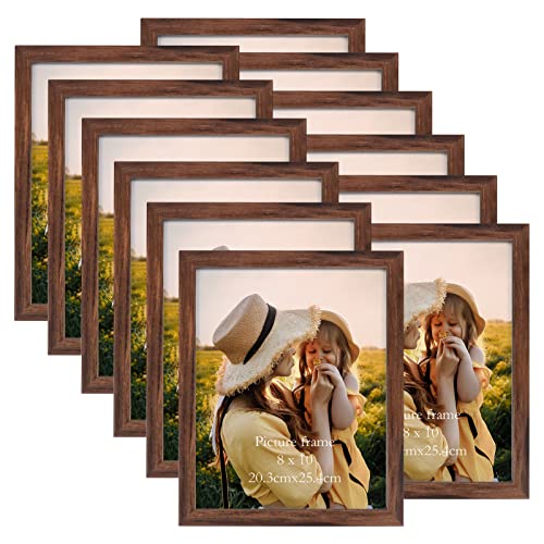 EXYGLO 12er Set Bilderrahmen 20x25 cm, Braune Fotorahmen Collage für 25x20 cm Fotos und Bilder, Dunkler Rahmen mit Plexiglas - Wand- oder Tischaufsteller von EXYGLO