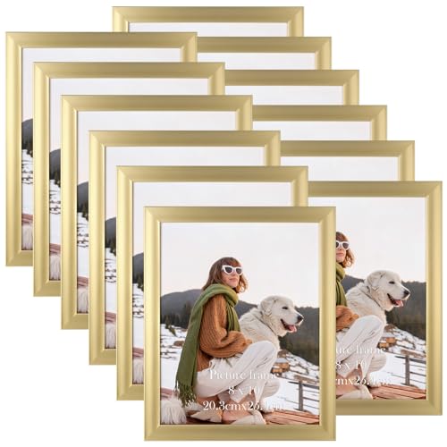 EXYGLO 12er Set Bilderrahmen 20x25 cm für 25x20 Fotos und Bilder, Auffällige Goldene Fotorahmen Collage mit Kunststoffrahmen - Wand- oder Tischaufsteller von EXYGLO