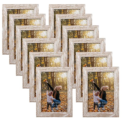 EXYGLO 12er Set Bilderrahmen 10x15 cm, Beige Fotorahmen Collage für 15x10 cm Fotos und Bilder, Natur Rahmen mit Plexiglas - Wand- oder Tischaufsteller von EXYGLO