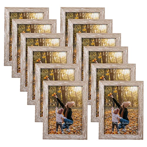 EXYGLO 12er Set Bilderrahmen 13x18 cm, Beige Fotorahmen Collage für 18x13 cm Fotos und Bilder, Natur Rahmen mit Plexiglas - Wand- oder Tischaufsteller von EXYGLO