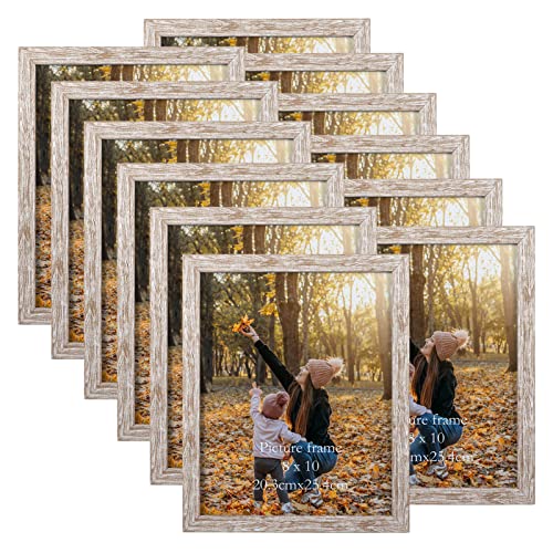 EXYGLO 12er Set Bilderrahmen 20x25 cm, Beige Fotorahmen Collage für 25x20 cm Fotos und Bilder, Natur Rahmen mit Plexiglas - Wand- oder Tischaufsteller von EXYGLO