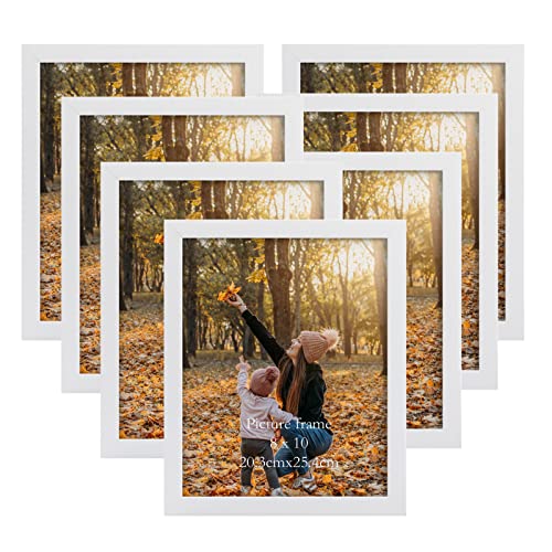 EXYGLO 7er-Set Bilderrahmen 20x25 cm mit Weißen Holzmaserungsrahmen, Weiße Fotorahmen Collage Set mit Echtglas, Wand- oder Tischaufsteller von EXYGLO