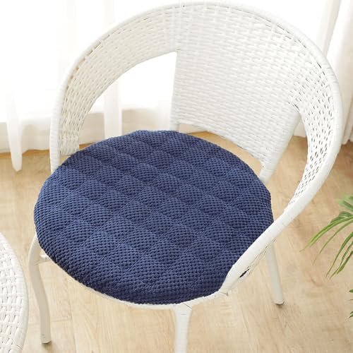 EXZFW Sitzkissen Rund 6er 4er 2er Set, Sitzkissen Stuhl Rund, Waschbar Runde sitzkissen rutschfest, Cordstoff Sitzpolster Stuhlauflage Für Küche Esszimmer Garten,Dark Blue,2er Set 35cm von EXZFW