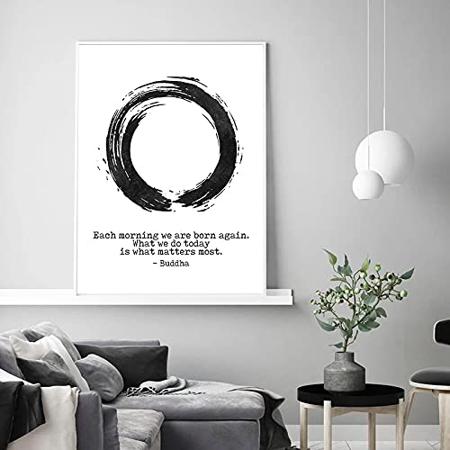 EYCFSJ Buddha Zitate Kunstdruck Schwarz Weiß Modern Minimalistisch Poster Enso Kreis Leinwand Gemälde Zen Wandbild Home Room Decor 60x80CM Rahmenlos von EYCFSJ