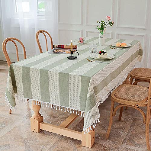 EYCFSJ Rechteckige Tischdecke 1Pcs Fransen Gestreifte Tischdecke Küche Abdeckung Rechteckig Baumwolle Leinen Dekorative Staubdichte Tischdecke Grün 100X140Cm von EYCFSJ