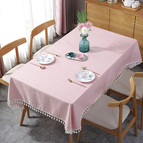 EYCFSJ Tischtuch 1Pcs Rosa Karierte Quaste Tischdecke Baumwolle Und Leinen Dekorative Tischdecke 140X180Cm von EYCFSJ