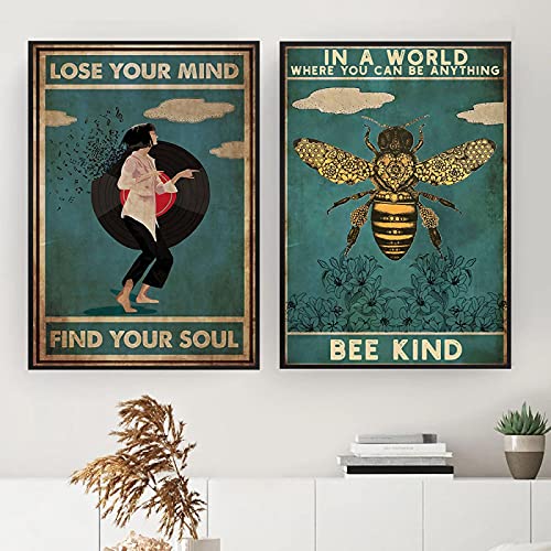 Leinwand-Gemälde Mental Be Kind Lose Your Mind Find Your Soul Poster Cool Wall Vintage Poster Wall Art Home Decor 23.6"x 31.4"(60x80cm)x2 Frameless von EYCFSJ
