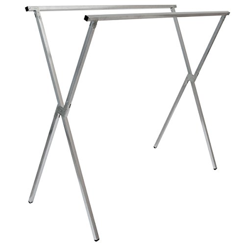 EYEPOWER klappbarer Kleiderständer Standgarderobe 150cm lang Garderobenständer Wäscheständer Mehrzweckstand mit 2 Aufhängestangen 100% Metall Silber von EYEPOWER