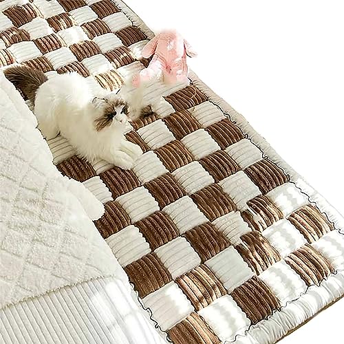 EYESLA Cream-Coloured Large Plaid Square Pet Mat Bed Couch Cover, 2023 New Chic Cotton Protective Floor Cover 70x210 cm (Color : Dark Brown, Size : 27.5 * 82.6 in) von EYESLA