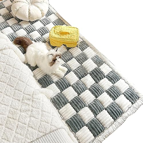 EYESLA Cream-Coloured Large Plaid Square Pet Mat Bed Couch Cover, 2023 New Chic Cotton Protective Floor Cover 70x210 cm (Color : Grey, Size : 27.5 * 82.6 in) von EYESLA