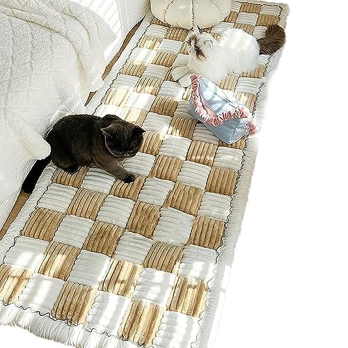 EYESLA Cream-Coloured Large Plaid Square Pet Mat Bed Couch Cover, 2023 New Chic Cotton Protective Floor Cover 70x210 cm (Color : Light Brown, Size : 27.5 * 59 in) von EYESLA
