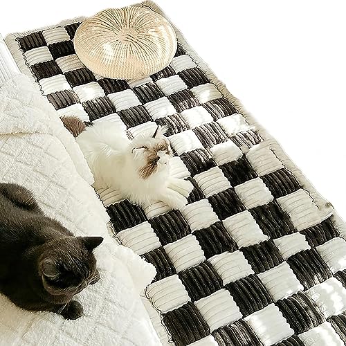 EYESLA Cream-Coloured Large Plaid Square Pet Mat Bed Couch Cover, 2023 New Chic Cotton Protective Floor Cover 70x210 cm (Color : Noir, Size : 27.5 * 82.6 in) von EYESLA