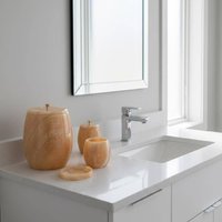 Luxus Onyx Marmor Badezimmer Set | 4 Stück | Handgefertigte Seifenschale, Kosmetikbehälter, Zahnbürstenhalter & Aufbewahrungsbehälter von EYESTONESCANADA