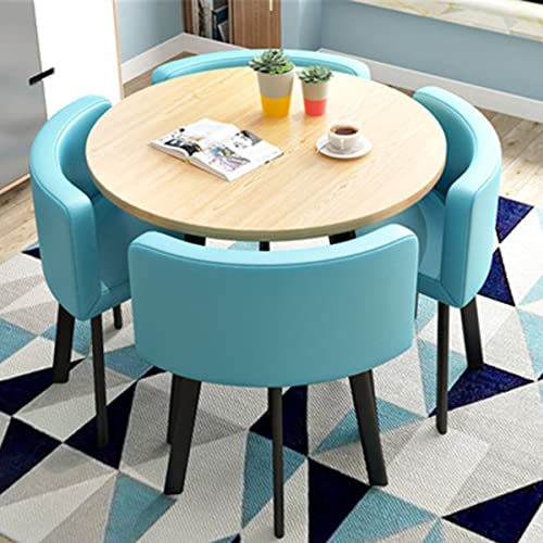 EYEWEB Rund Esstisch mit 4 Stühlen, Konferenztisch, Besprechungstisch, Tische und Stühle for den Empfang for Esszimmer, Küche & Wohnzimmer (Color : Blau) von EYEWEB