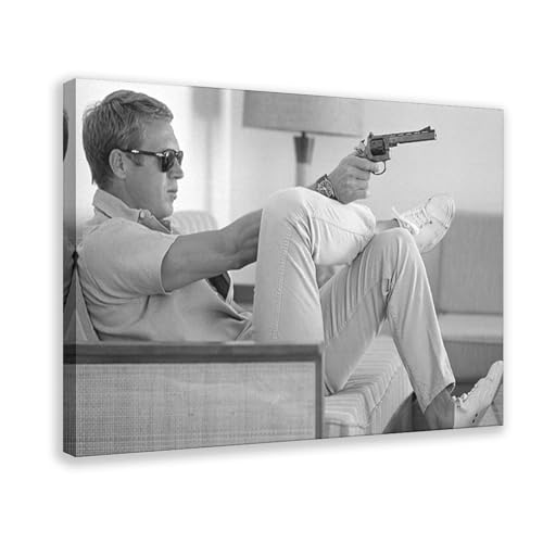 EYEZER Steve McQueen Aims A Revolver Poster von 1963, Leinwand-Poster, Schlafzimmer, Dekoration, Sport, Landschaft, Büro, Raumdekoration, Geschenk, Rahmen-Stil, 30 x 45 cm von EYEZER