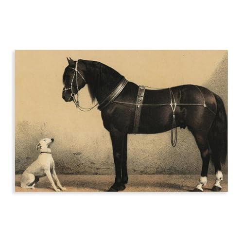 EYEZER Vintage-Poster mit Pferd und Hund, Leinwand, Schlafzimmer, Dekoration, Sport, Landschaft, Büro, Raumdekoration, Geschenk, ungerahmt, 40 x 60 cm von EYEZER