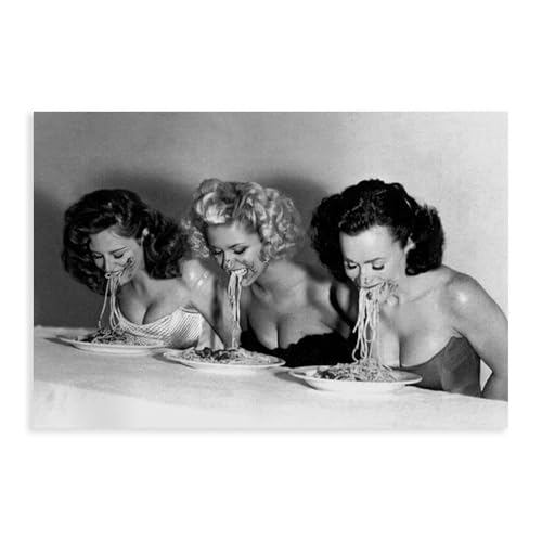 Leinwandposter mit 3 Frauen, die Spaghetti essen, Schlafzimmer, Dekoration, Sport, Landschaft, Büro, Raumdekoration, Geschenk, ungerahmt, 50 x 75 cm von EYEZER