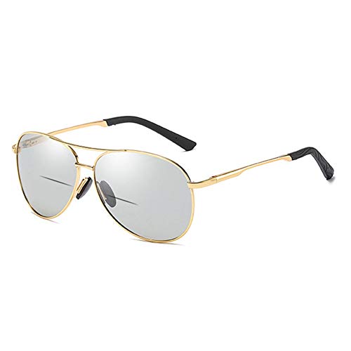 EYEphd Intelligente Progressive Progressive Progressive Multi Fokus photochromische Lesebrille, Retro Metall Aviator Rahmen im Freien Sonnenbrillen/Anti-Blend Vergrößerung +1.0 bis +3.0,Gold,+2.25 von EYEphd