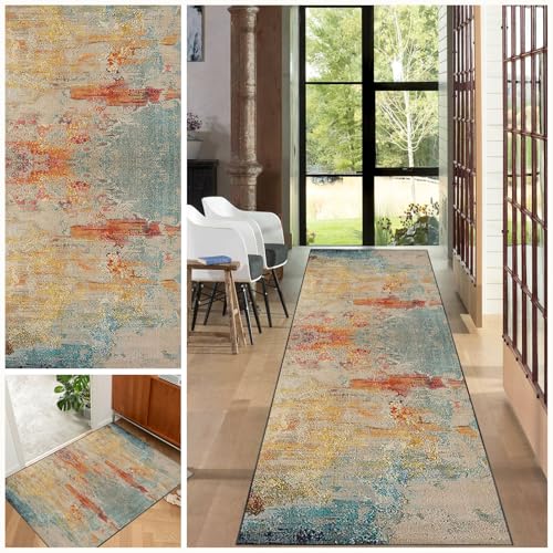EYKWKB Langer Läufer Flur rutschfest, Kücheteppich Waschbar Modern Flurläufer Teppich küchenläufer, 70 x 300 cm Flurteppich Für Korridor Schlafzimmer Polyester Teppichläufer Küchenläufer Anpassbar von EYKWKB
