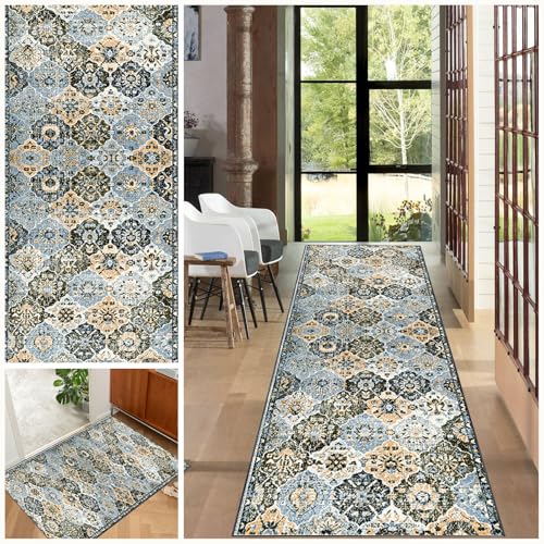 Teppich Läufer Flur Küche, Flurteppich Läufer lang rutschfest Waschbar Küchenläufer Flurläufer, 60 x 300 cm Lang Abstrakt Polyester Teppichläufer Läufer Küche für Korridor, Schlafzimmer, Wohnzimmer von EYKWKB