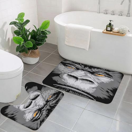 EYLOZS Badezimmerteppich Set 2 Teilig Waschbar rutschfeste Badematte Toilettenmatte Weich Saugfähige Badteppiche,AFFE von EYLOZS