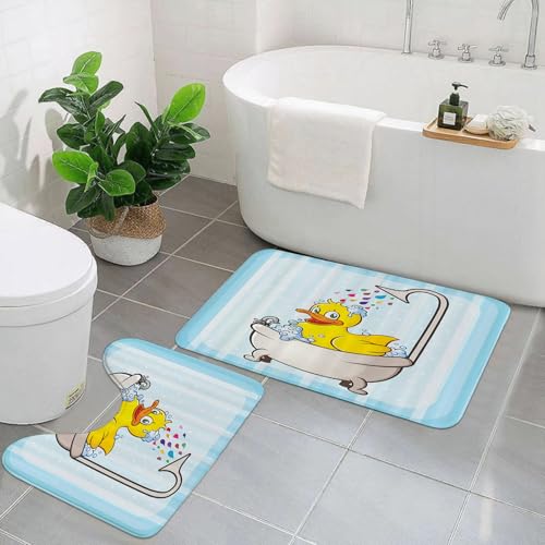 EYLOZS Badezimmerteppich Set 2 Teilig Waschbar rutschfeste Badematte Toilettenmatte Weich Saugfähige Badteppiche,Ente im Bad von EYLOZS