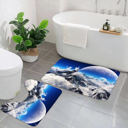 EYLOZS Badezimmerteppich Set 2 Teilig Waschbar rutschfeste Badematte Toilettenmatte Weich Saugfähige Badteppiche,Fantasie, himmlischer Blick auf schneebedeckte Berge und EIN Transpar EYLOZS Badezimmerteppich Set 2 Teilig Waschbar rutschfeste Badematte Toilettenmatte Weich Saugfähige Badteppiche,Fantasie, himmlischer Blick auf schneebedeckte Berge und EIN Transpar von EYLOZS