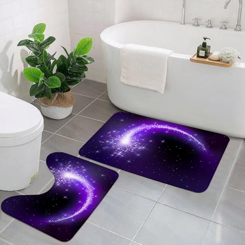 EYLOZS Badezimmerteppich Set 2 Teilig Waschbar rutschfeste Badematte Toilettenmatte Weich Saugfähige Badteppiche,Fliegender Komet mit gebogenem leuchtendem Schweif am Sternenhimmel von EYLOZS