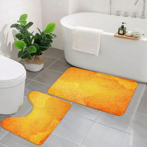 EYLOZS Badezimmerteppich Set 2 Teilig Waschbar rutschfeste Badematte Toilettenmatte Weich Saugfähige Badteppiche,Indisches Stammesmuster in Orange von EYLOZS